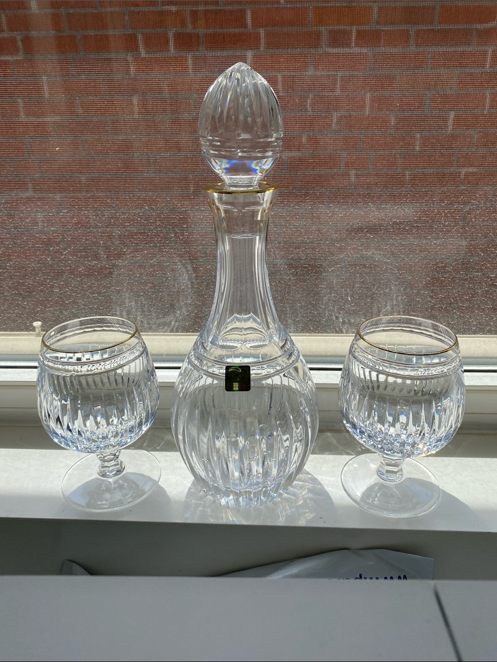 Waterford Gold Crystal Marquis Collection Cut Gold Trim With 2 Brandy Glasses